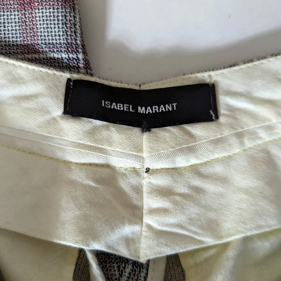 Isabel Marant Plaid Pant Gray Pink Woven Cotton Cropped Straight - Picture 7 of 11